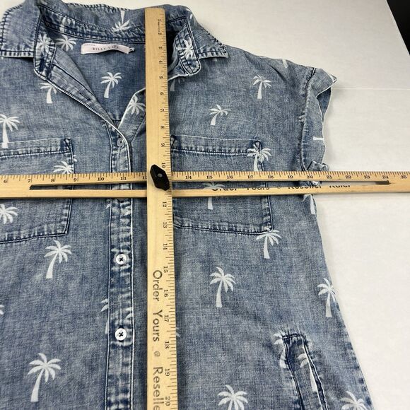 Billy T Palm Tree Print Chambray Button Shirt Dress M Short Sleeve Casual Resort - Picture 6 of 9